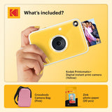 KODAK Printomatic+ Instant Print Digital Camera Starter Bundle + Carrying Case  (Pink) + Zink 20pk Sticky-Back Photo Paper - 10MP, Full-Color Photos, GB LED Status Indicator - Yellow