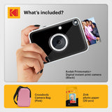 KODAK Printomatic+ Instant Print Digital Camera Starter Bundle + Carrying Case (Pink) + Zink 20pk Sticky-Back Photo Paper - 10MP, Full-Color Photos, GB LED Status Indicator - Black