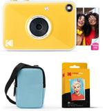 KODAK Printomatic+ Instant Print Digital Camera Starter Bundle + Carrying Case  (Blue) + Zink 20pk Sticky-Back Photo Paper - 10MP, Full-Color Photos, GB LED Status Indicator - Yellow
