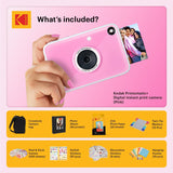 KODAK Printomatic+ Full Color Instant Print Digital Camera Gift Bundle + Case + Zink 2x3" Sticky Back Photo Paper 20pk + Album + Sticker Sets + Sticker Frames + Hanging Frames + Markers - Pink