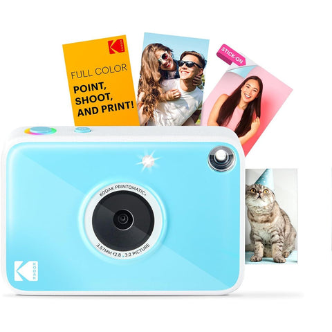KODAK Printomatic+ Instant Print Camera (Blue) 10MP,  RGB LED, Zink Photo Prints
