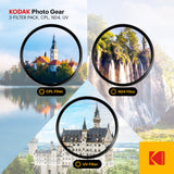 KODAK Filter Set Pack of 3 Premium UV, CPL & ND4 Filters 37mm-105mm